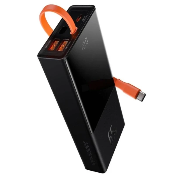 Портативний зовнішній акумулятор Power bank УМБ Baseus Elf Digital Display 20000mAh 65W 5A, QC3.0+PD3.0 та Type-C 65W | Чорний