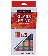 Набор красок для стекла 24 цвета по 15 мл с 2 кисточками Art Nation