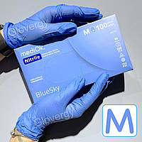Перчатки нитриловые голубого цвета Mediok Blue Sky размер M, 100 шт