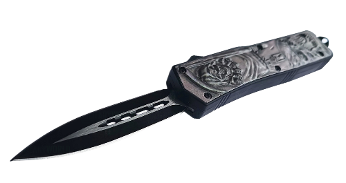 Викидний ніж фронтальний MicroTech 328 Skull з Чохлом 22.5см Grey (7_00475)