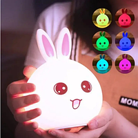 Силиконовый сенсорный ночник светильник Зайчик детская аккумуляторная лампа 7 цветов j&s