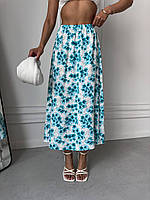 Идеальная женская юбка миди свободного кроя на резинке белая в цветочный принт из штапель принта 42-44 46-48