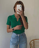 ШОК! Базовая женская стрейчевая футболка Polo ткань мустанг 42-46 Зеленый