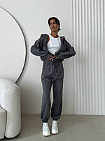 RAY Крутой женский костюм тройка зип худи оверсайз с карманом топ и штани-джогеры с высокой посадкой 42-44