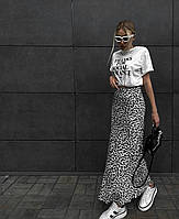 RAY Модная женская юбка из софта принт леопард в стиле миди с резинкой на поясе 42-44 46-48 50-52