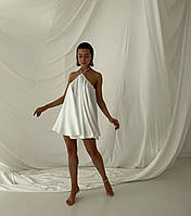 Легкое женское белое платье из софта с отрытыми плечами и спиной на завязках 42-46 универсал
