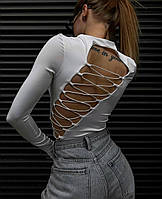 IZI Оригинальный женский боди с открытой спиной на завязках . ткань микродайвинг 42-44 44-46