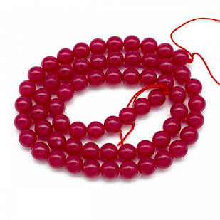Бусини, Натуральний Червоний Корунд/Рубін, на нитках, Круглі, Розмір: 6 мм, Отвір: 0.8мм, майже, 1 нить