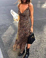 Летнее женское леопардово платье на бретельках (42-44, 44-46)