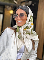 Женский платок белый, шелковый платок молочный, платок зеленый, айвори, легкий шарф, шелковый платок Lux