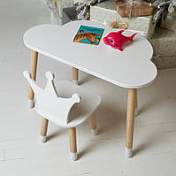 Детский столик тучка и стульчик корона белая. Столик для игр, уроков, еды. Белый столик 59112