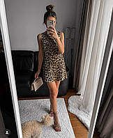 ШОК! Короткое женское платье из штапеля с леопардовым принтом без рукавов и застежкой на змейке 42-44 46-48