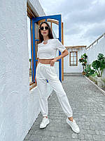 ШОК! Летний женский комплект двойка Короткая футболка и штаны джогеры ткань двунитка 42-44 44-46