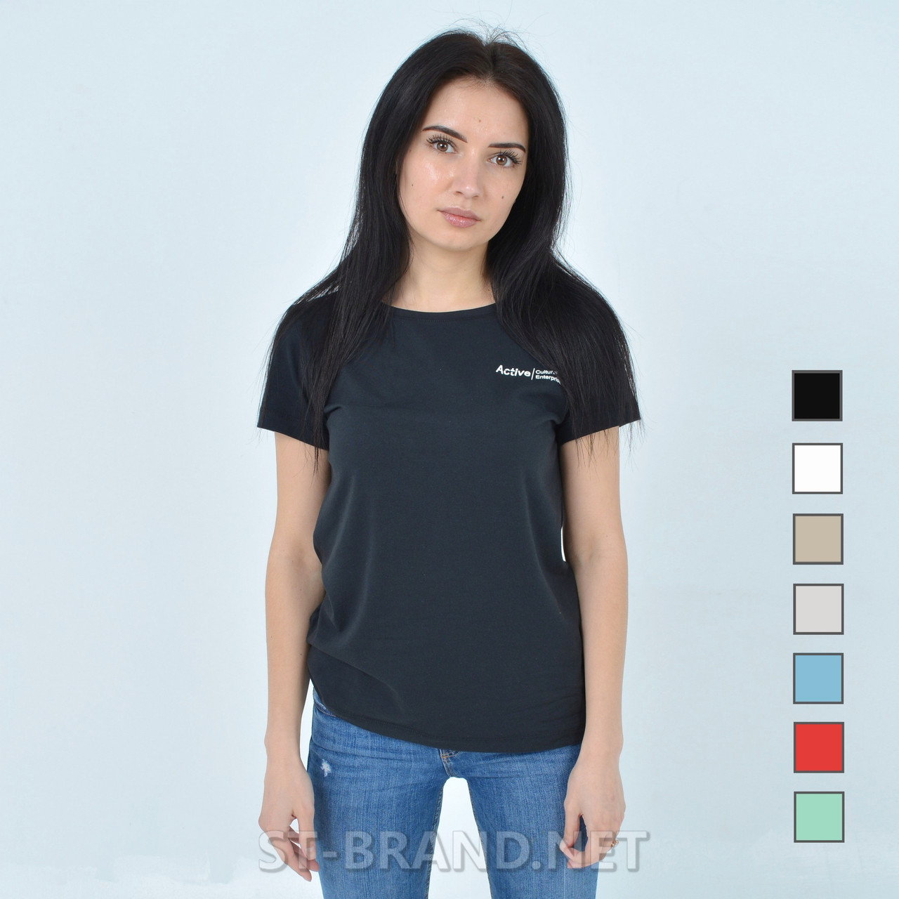 44,46,48,50,52,54. Жіноча однотонна футболка з бавовняного матеріалу - чорна