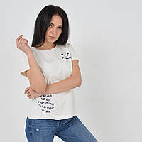 Стильная женская футболка молочного цвета с минималистическим / Samo - Узбекистан / стрейч-котон