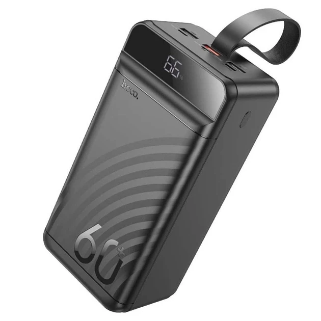Портативний зарядний Power Bank Hoco J123C 60000 mAh 3хUSB+Type-C PD20W+22.5W для пристроїв з ліхтарем LED дисплей | Чорний