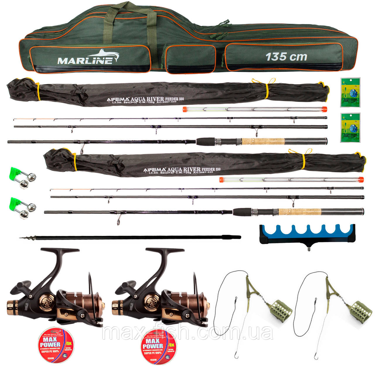 Комплект вудилище фідерний Feima Aqua Feeder 3.0м 80-120г котушка Котушка ST 5000 Шнур 150м