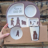 Бамбуковый набор детской посуды медведь из 5 предметов
