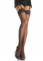 Чулки с кружевом Leg Avenue One Size Alix Sheer Thigh High Stockings, черные. EroMax -