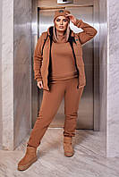 Жіночий костюм 4в1 - шапка, жилет, штани та кофта колір капучино р.48/50 449238