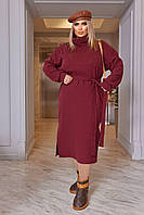 Жіноча ангорова сукня в рубчик колір бордо р.50/52 447228