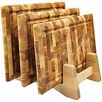 Набор разделочных кухонных торцевых деревянных досок прямоугольные с выемкой с подставкой (30.18х30.16х30.20)