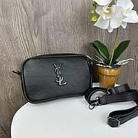 Женская мини сумочка кожаная клатч YSL, маленькая сумка из натуральной кожи классическая черная Advert Жіноча