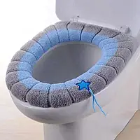 Чехол для ободка унитаза Toilet seat cover мягкий, теплый с петлей Голубой, накладка на сиденья унитаза qwr