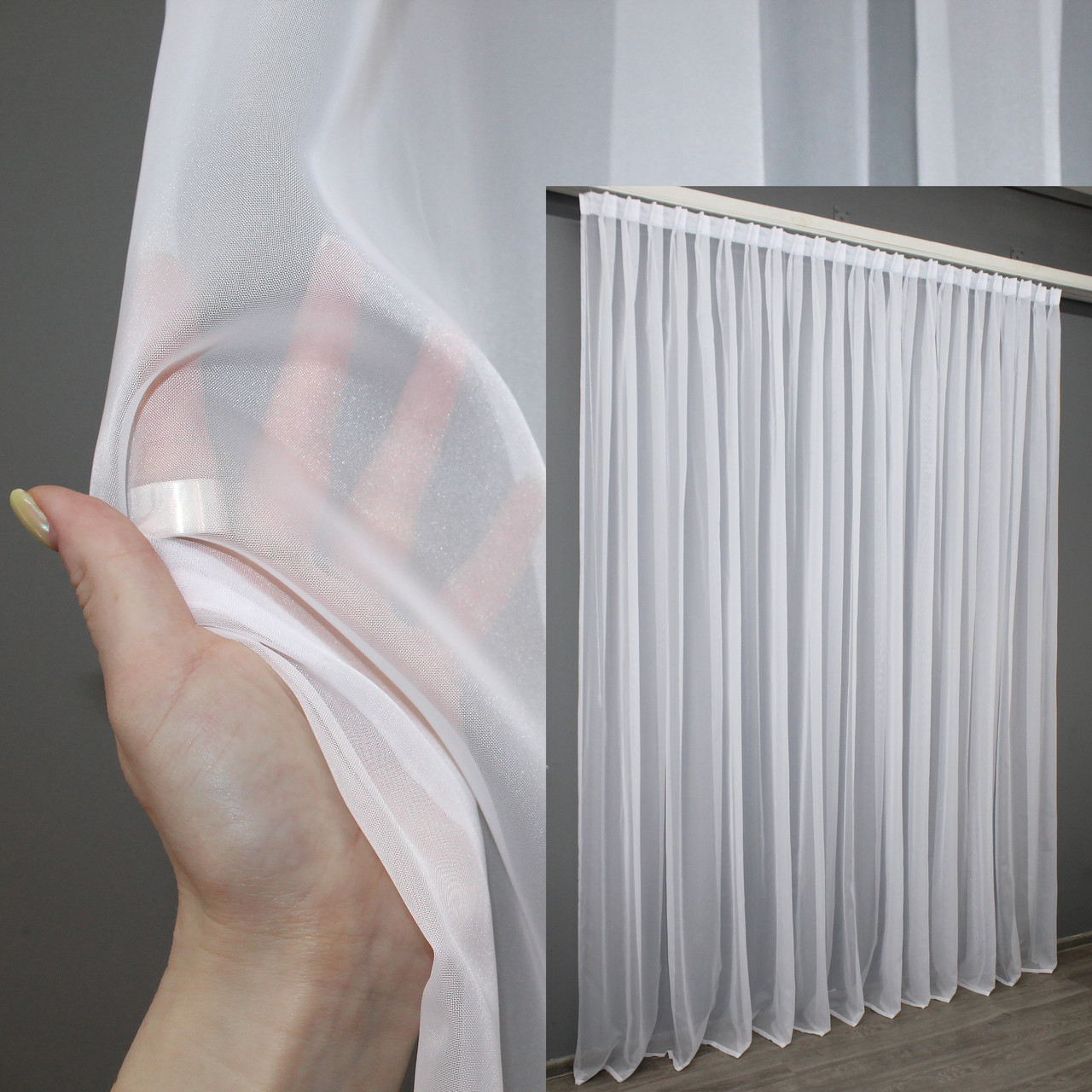 Тюль шифонова однотонна, з тасьмою "бантовою". Колір білий (н101) 4, 2.7, фото 1