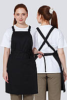 Фартух універсальний для кухаря, офіціанта та бариста Міцний фартух із нагрудником і хрест-бретелями Берні Чорний