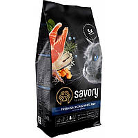 Сухой корм для длинношерстных котов Сейвори Savory Adult Cat Gourmand Fresh Salmon&White Fish с лососем, 400 г