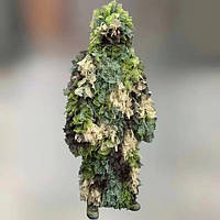 Маскировочный костюм разведчика Кикимора, Пончо цвета листьев полиэстер с капюшоном универсальное до XXL int