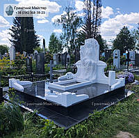 Элитный памятник из белого мрамора и черного гранита со скульптурой женщины №185
