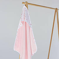 Махровое полотенце-уголок розовое с принтом (сердечка) 100*100 см