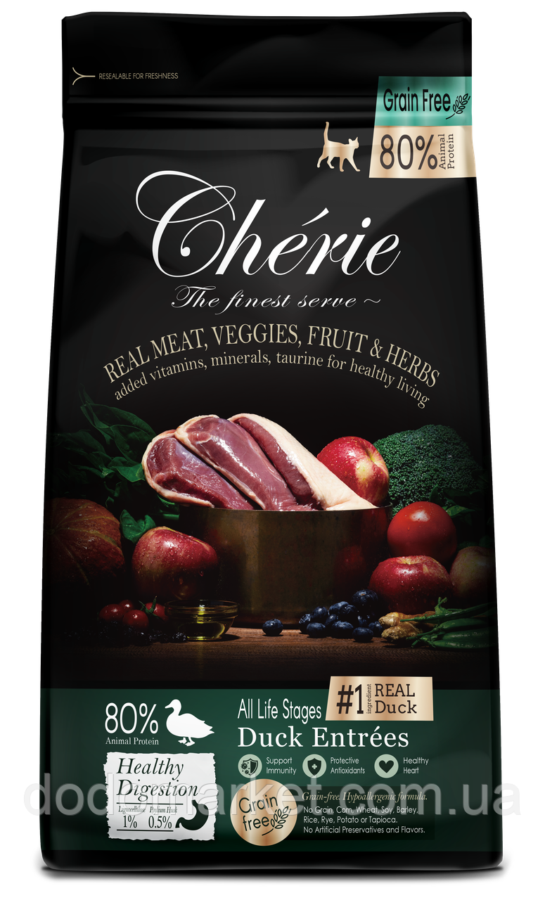 Сухий корм для дорослих котів Cherie (Шері) Dry Food Healthy Digestion-Duck Entrеes з качкою 400г, фото 1