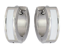 Сережки Xuping TTM Stainless Steel колір Родій колечка "Візерунок білою емаллю"