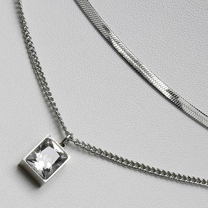 Цепочка кулон снейк + якорная с стразом от Stainless Steel серебристая сталь 316 L длн 50+55 см тлщн 1-3 мм, фото 1