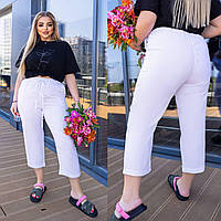 Літні жіночі укорочені штани з льону великого розміру