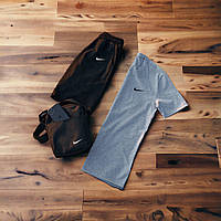 Мужской комплект летний футболка+шорты Турция серый. Летний костюм спортивный мужской Nike. Барсетка подарок