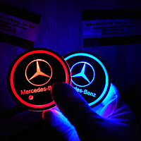 Подсветка подстаканника в авто RGB с логотипом автомобиля Mercedes