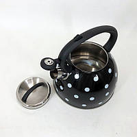Чайник с свистком для газовой плиты Unique UN-5301 2,5л горошек. FJ-225 Цвет: черный