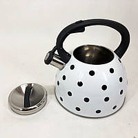 Чайник с свистком для газовой плиты Unique UN-5301 2,5л горошек. PY-804 Цвет: белый