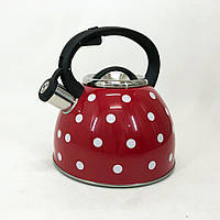 Чайник с свистком для газовой плиты Unique UN-5301 2,5л горошек. ME-622 Цвет: красный