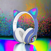 Наушники с ушами кота CAT STN-28 синие | Наушники с кошачьими ушками | Беспроводные наушники WU-786 cat ear