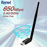 Сетевая карта USB Fenvi F-AC650U, USB 2.0, WiFi Two Band 5GHz/2.4GHz (650Mbps) suport Win 7/8/10/11, 1 антенна