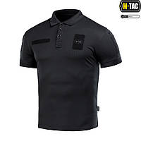 Потоотводящее поло M-TAC ELITE TACTICAL COOLMAX BLACK,тактическая черная футболка с налепками для полиции ДСНС