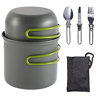Набор туристической посуды (кастрюля, чаша) + столовые приборы / Походная посуда для кемпинга