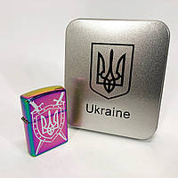 Дуговая электроимпульсная USB зажигалка Украина (металлическая коробка) HL-446. DQ-438 Цвет: хамелеон