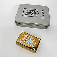 Дуговая электроимпульсная USB зажигалка Украина (металлическая коробка) HL-446. LD-791 Цвет: золотой