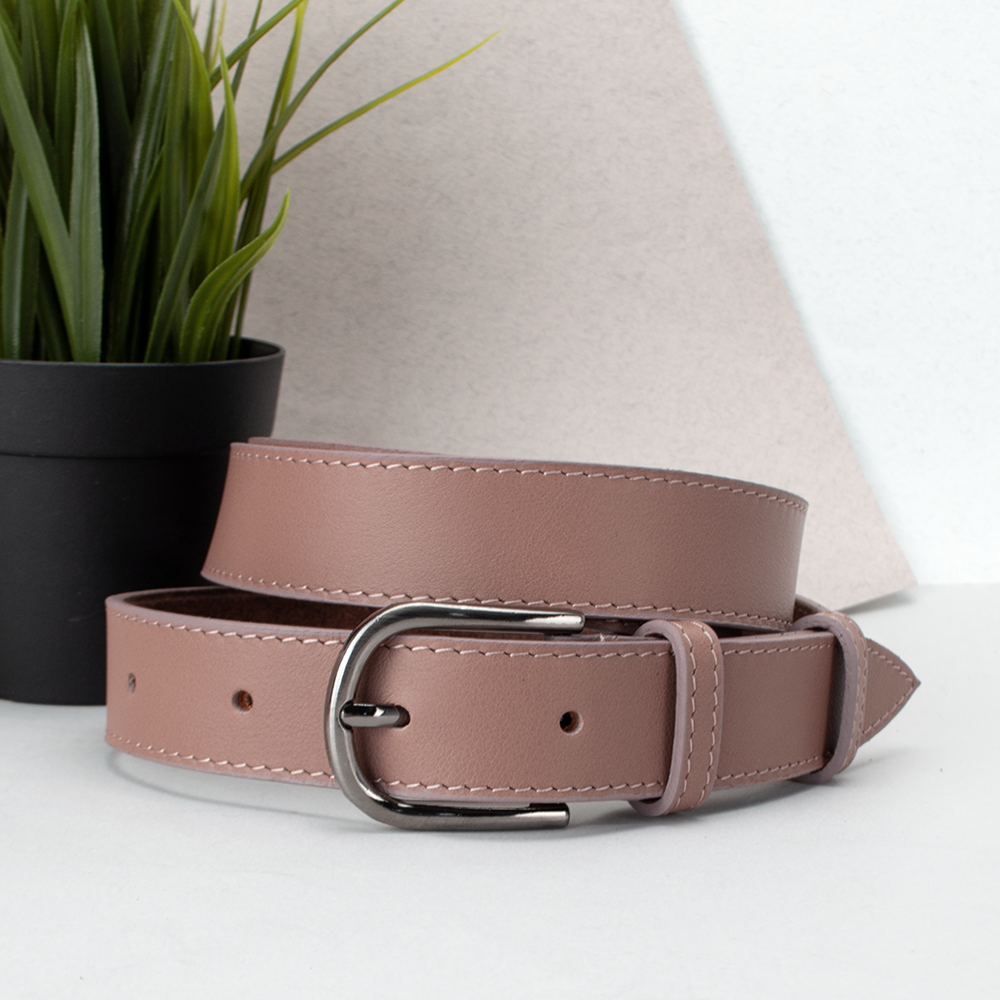 Ремінь жіночий пудровий шкіряний PS-3012 (125 см) прошитий під джинси